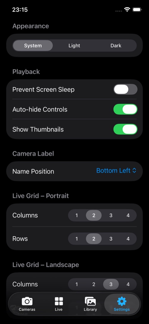 OXCam settings