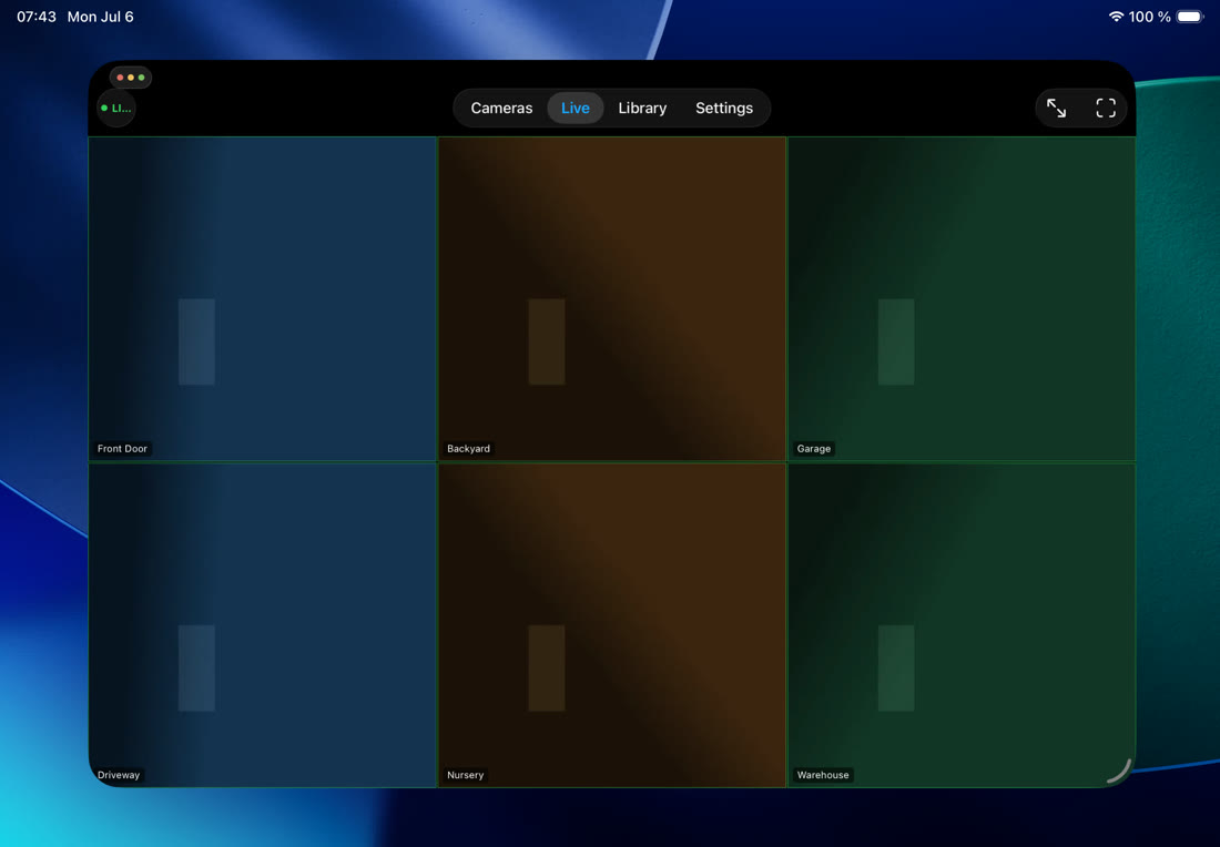 OXCam live camera wall on iPad
